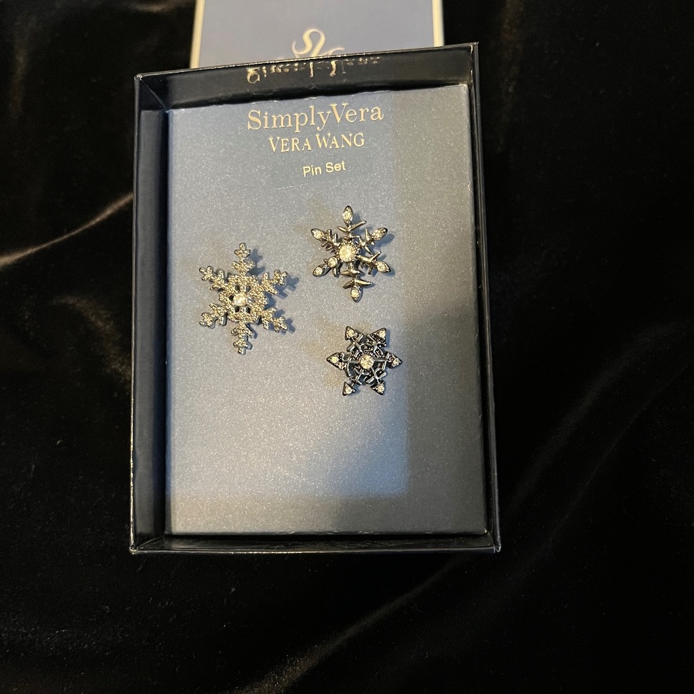 Snowflake pin set by Vera Wang, new. Bonus earrings.